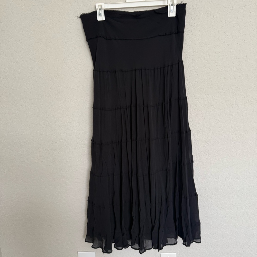 Vintage 90s Black Silk Peasant Maxi Skirt Size 8 Boho Festival Grunge Indie - Picture 2 of 5